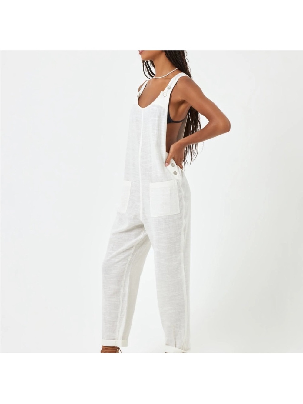 L’space $132 Cover-Up White Linen Jumpsuit, NWT, Sz L
